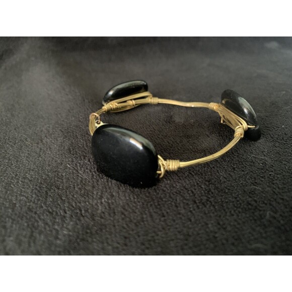 Bourbon And Boweties Large Black Goldtone Wire Wrap Bangle Bracelet 7.5" - Picture 7 of 9